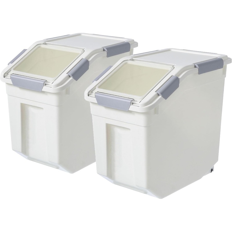 HANAMYA 10 Liter / 20 lbs Rice Storage Container with Measuring Cup, BPA free, For Rice | Grain | Pet Food | Flour, 2 count, White | Bigbigmart.com