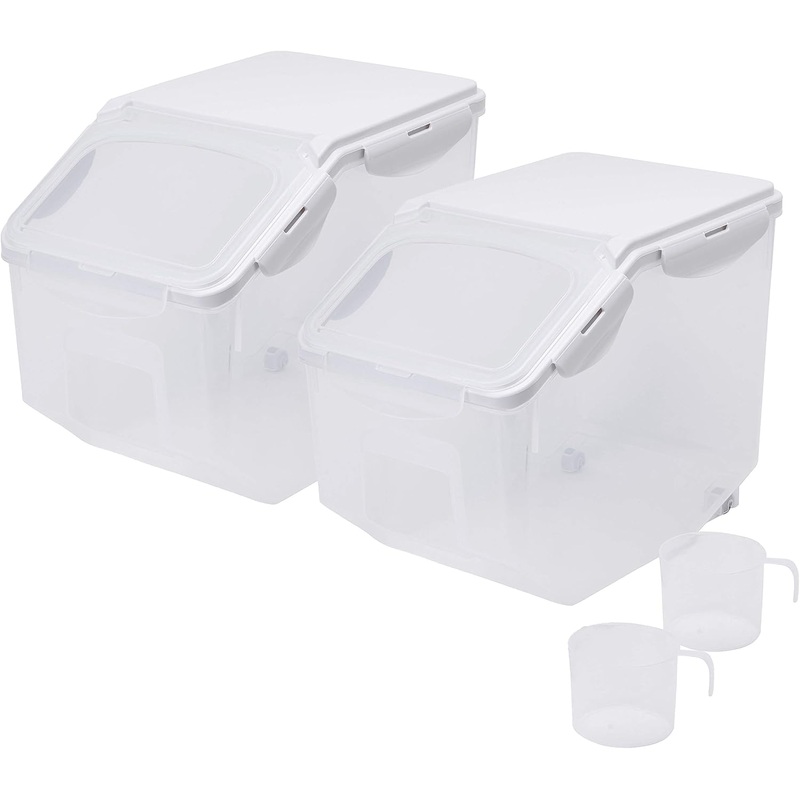 HANAMYA 10 Liter / 20 lbs Rice Storage Container with Measuring Cup, BPA free, For Rice | Grain | Pet Food | Flour, 2 counts, Clear | Bigbigmart.com