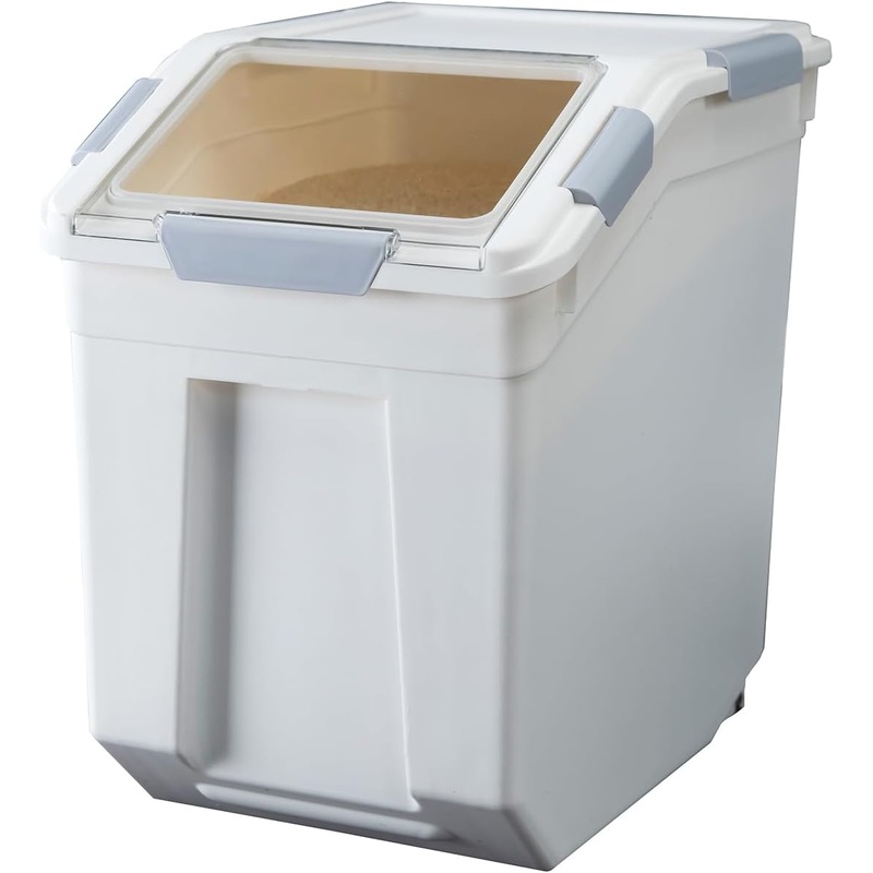 HANAMYA 15 Liter / 30 lbs Rice Storage Container with Measuring Cup, BPA free, For Rice | Grain | Pet Food | Flour, 1 count, White | Bigbigmart.com