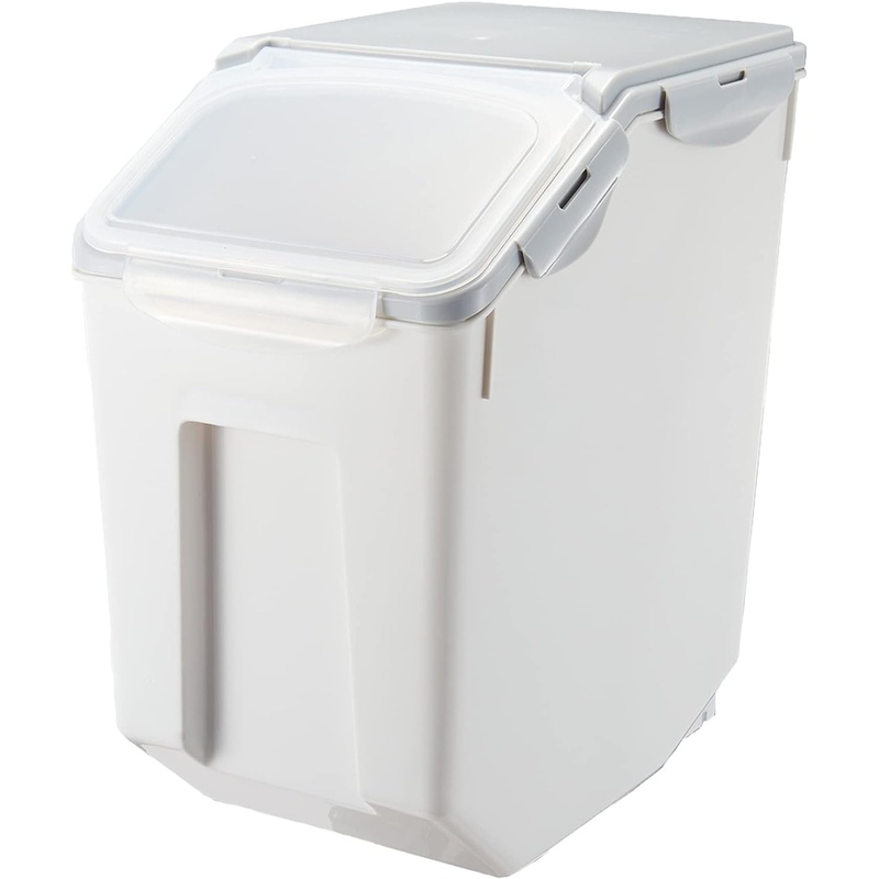 HANAMYA 15 Liter / 30 lbs Rice Storage Container with Measuring Cup, BPA free, For Rice | Grain | Pet Food | Flour, 1 count, White & Gray | Bigbigmart.com