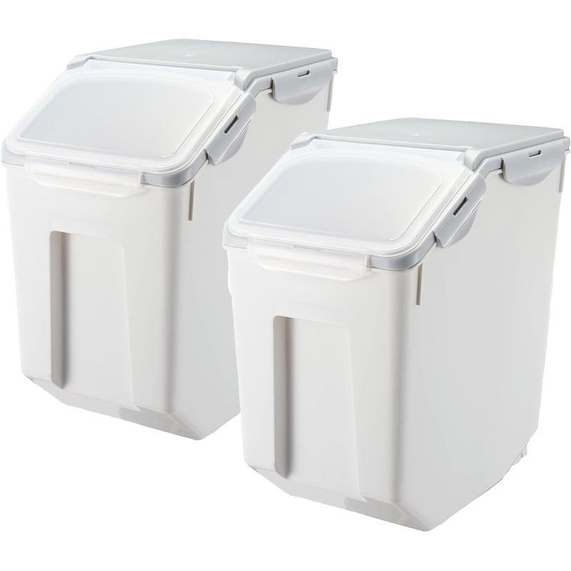 HANAMYA 15 Liter / 30 lbs Rice Storage Container with Measuring Cup, BPA free, For Rice | Grain | Pet Food | Flour, 2 count, White & Gray | Bigbigmart.com