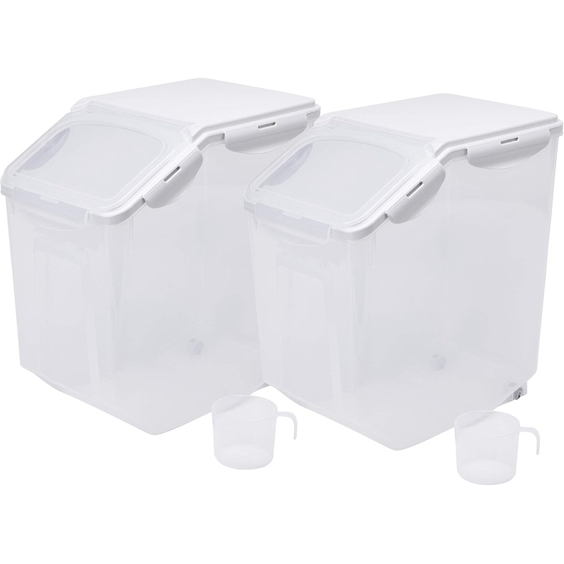 HANAMYA 15 Liter / 30 lbs Rice Storage Container with Measuring Cup, BPA free, For Rice | Grain | Pet Food | Flour, 2 counts, Clear | Bigbigmart.com