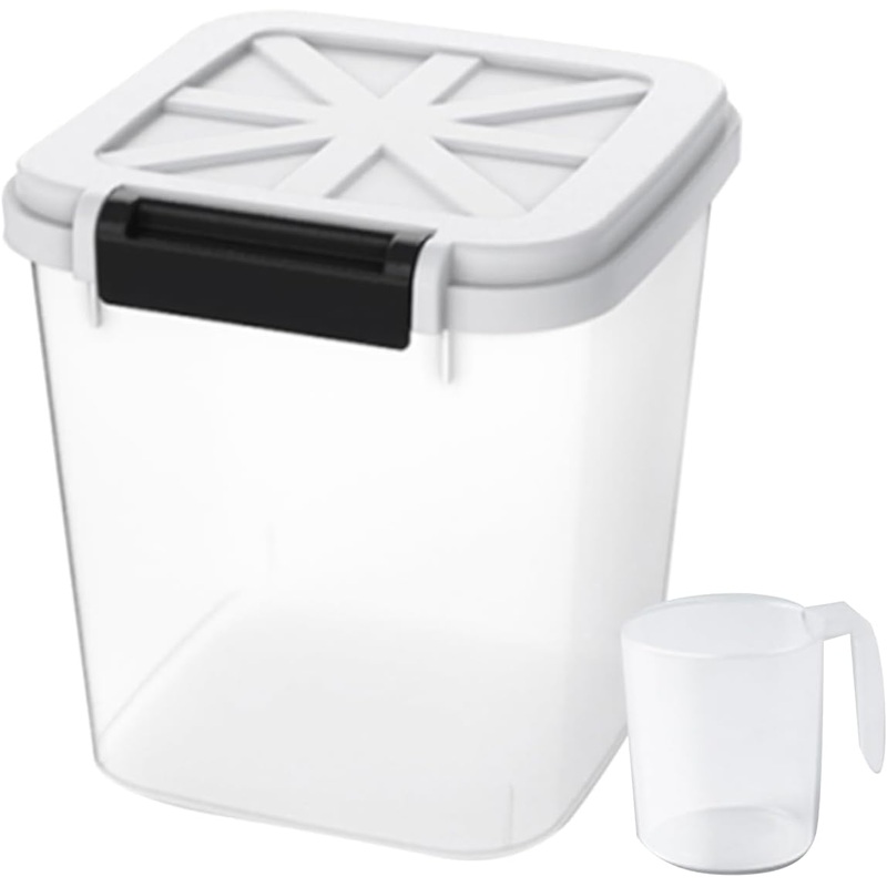 HANAMYA 20 LB Rice Storage Container with Measuring Cup, BPA free, For Rice | Grain | Pet Food | Flour, 1 count, Clear & Black | Bigbigmart.com