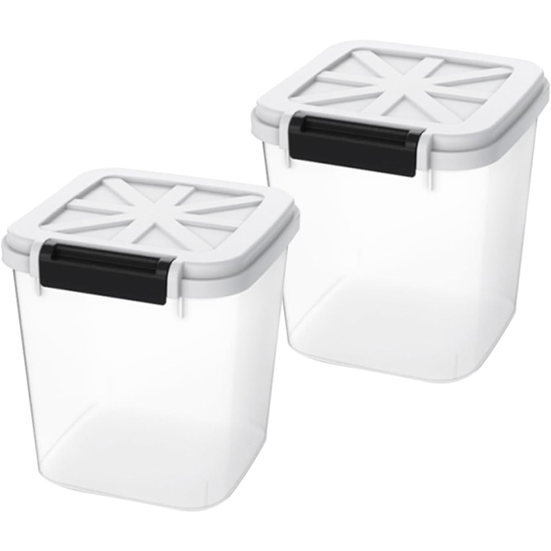 HANAMYA 20 LB Rice Storage Container with Measuring Cup, BPA free, For Rice | Grain | Pet Food | Flour, 2 count, Clear & Black | Bigbigmart.com