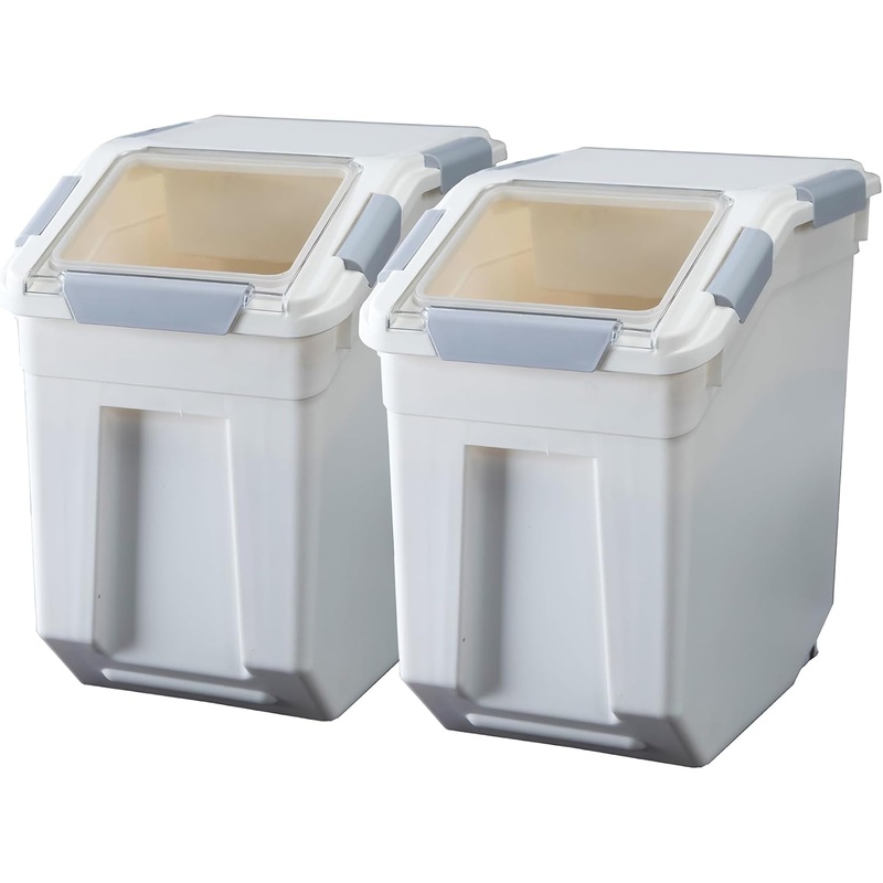 HANAMYA 25 Liter / 40 lbs Rice Storage Container with Measuring Cup, BPA free, For Rice | Grain | Pet Food | Flour, 2 count, White | Bigbigmart.com