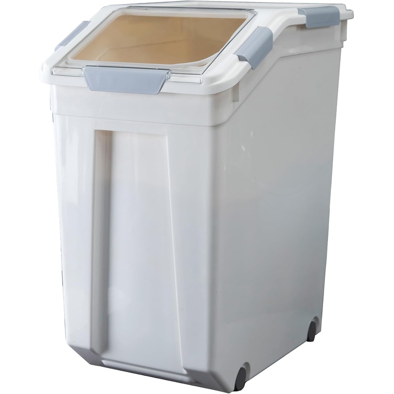 HANAMYA 33 Liter / 50 lbs Rice Storage Container with Measuring Cup, BPA free, For Rice | Grain | Pet Food | Flour, 1 count, White | Bigbigmart.com