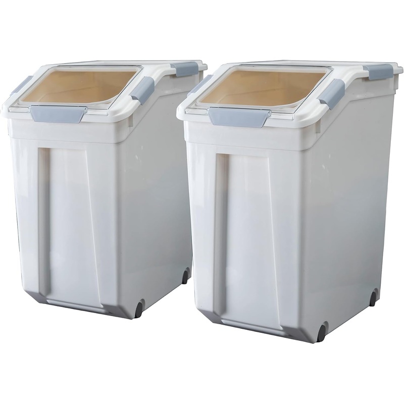 HANAMYA 33 Liter / 50 lbs Rice Storage Container with Measuring Cup, BPA free, For Rice | Grain | Pet Food | Flour, 2 count, White | Bigbigmart.com