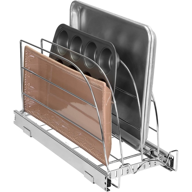 HOLDN STORAGE Pull Out Organizer for Cookie Sheet, Cutting Board, Bakeware, and Tray, Sliding Rack- Heavy Duty – Lifetime Limited Warranty – for Under Sink/Under Cabinet, 8.5W x 21D x 11H, Chrome | Bigbigmart.com