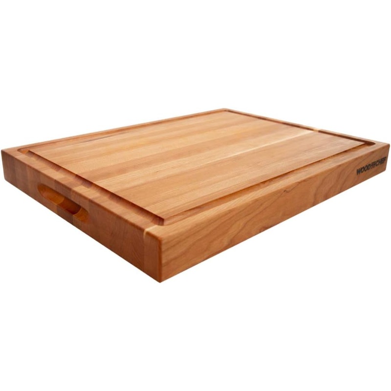 Medium Cherry Wood Cutting Board – 16x12x1.5 inches – FSC-Certified – Reversible Butcher Block with Juice Groove for Cutting Meat and Juicy Veggies Easily – Cherry Chopping Board | Bigbigmart.com