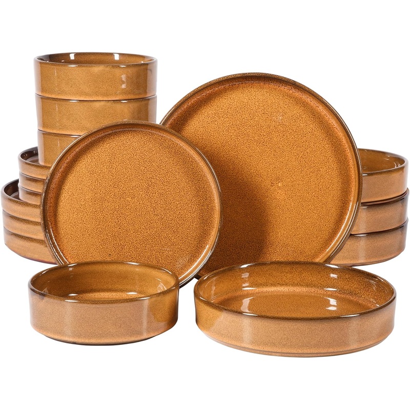 Oprah’s Favorite Things – Santorini Mist Double Bowl Terracotta Reactive Glaze Plates and Bowls Dinnerware Set – Amber, Service for Four (16pcs) | Bigbigmart.com