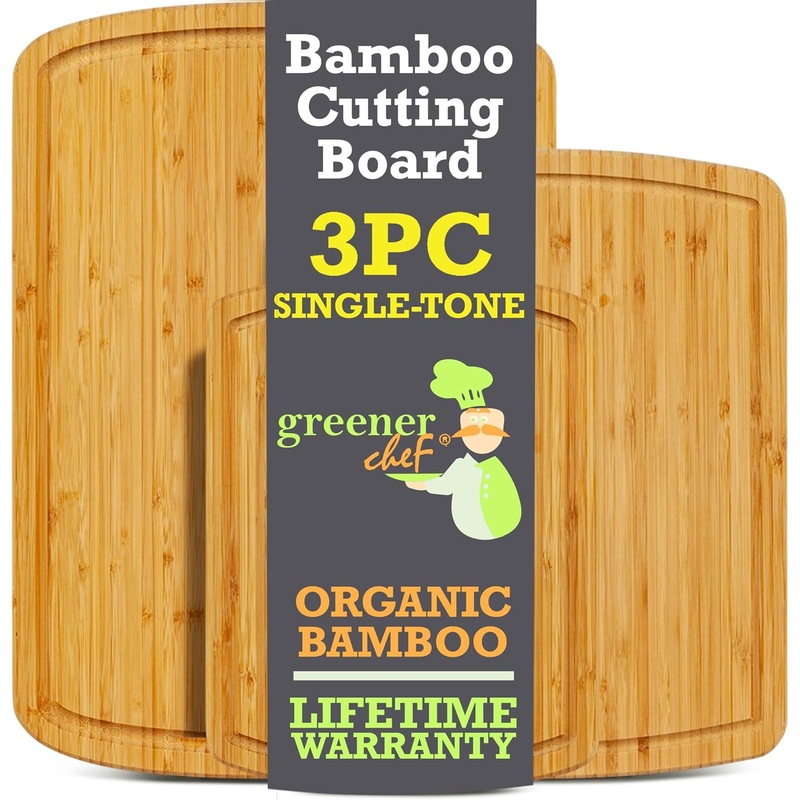 Organic Bamboo Cutting Board Set of 3 with Lifetime Replacements – Wood Cutting Board Set with Juice Groove – Wooden Chopping board Set for Kitchen, Meat and Cheese – Single Tone | Bigbigmart.com
