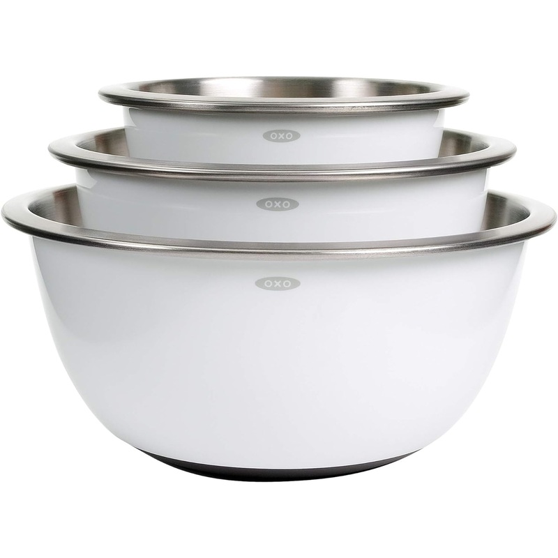 OXO Good Grips 3-Piece Stainless-Steel Mixing Bowl Set, White | Bigbigmart.com