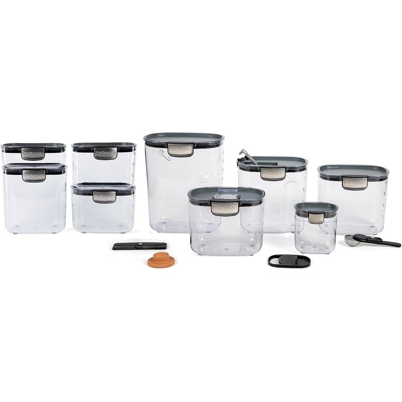 Progressive International ProKeeper+ Piece Clear Plastic Airtight Food Flour and Sugar Baker’s Kitchen Storage Organization Container Canister Set with Magnetic Accessories (13-Piece) | Bigbigmart.com