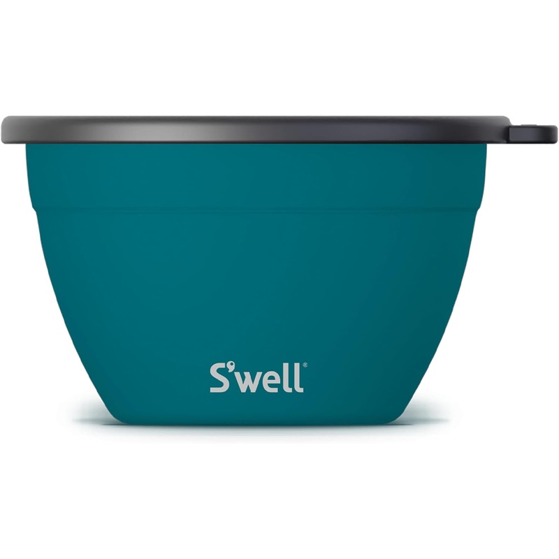 S’well Stainless Steel Salad Bowl Kit 64oz, Peacock Blue, Comes with 2oz Mini Canister and Removable Tray for Organization, Leakproof, Easy to Clean, Dishwasher Safe | Bigbigmart.com