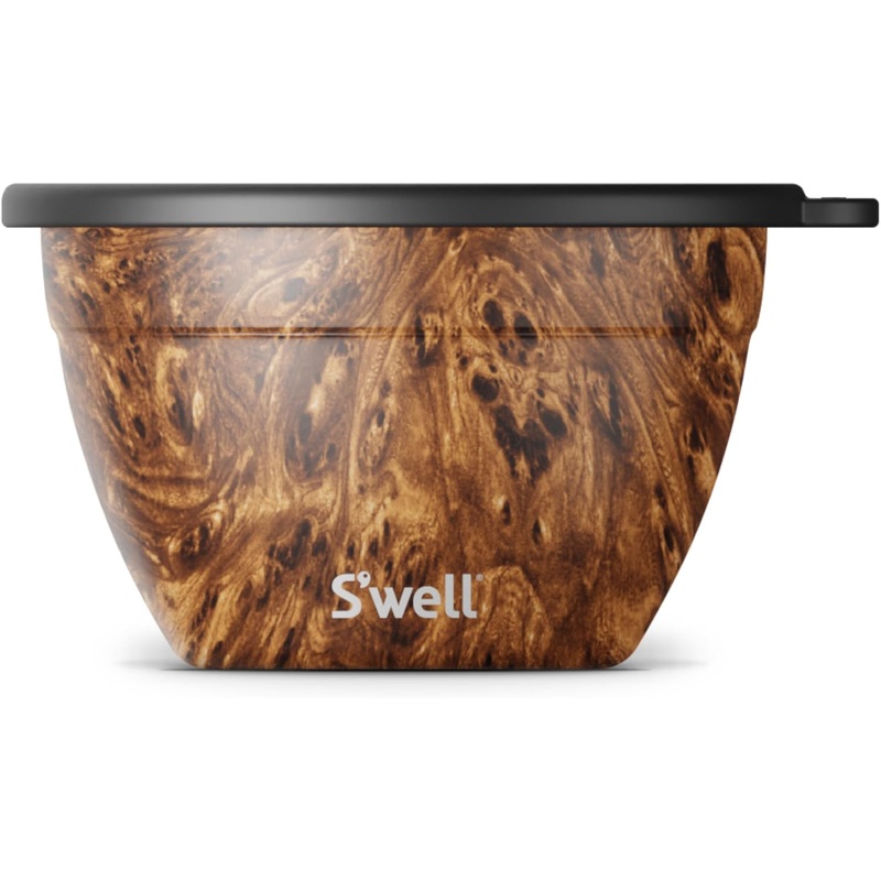 S’well Stainless Steel Salad Bowl Kit – 64oz, Teakwood – Comes with 2oz Condiment Container and Removable Tray for Organization – Leak-Proof, Easy to Clean, Dishwasher Safe | Bigbigmart.com