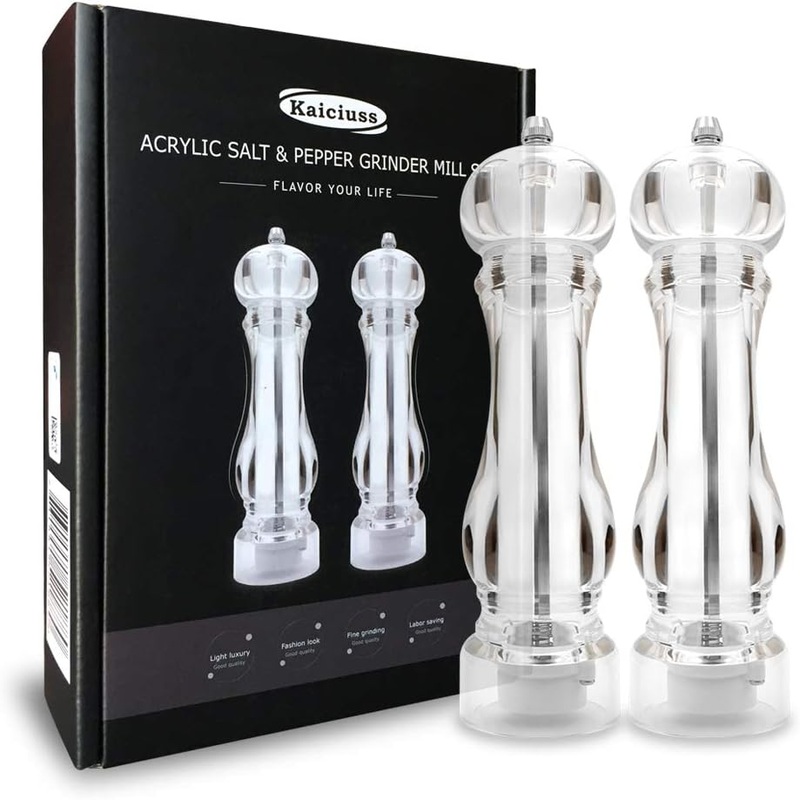 salt and pepper grinder mill set refillable large,the best transparent acrylic grinders for whole peppercorn and himalayan salt | Bigbigmart.com