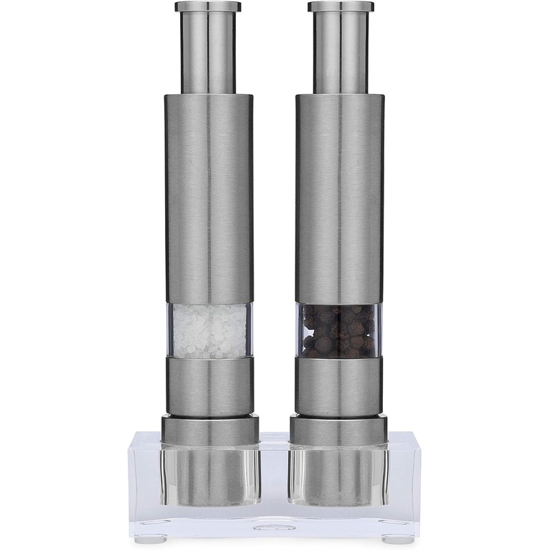 Salt and Pepper Grinder Set, Refillable, Manually Operated Pump & Grind, Thumb Press Peppermill, and Salt Grinder. | Bigbigmart.com