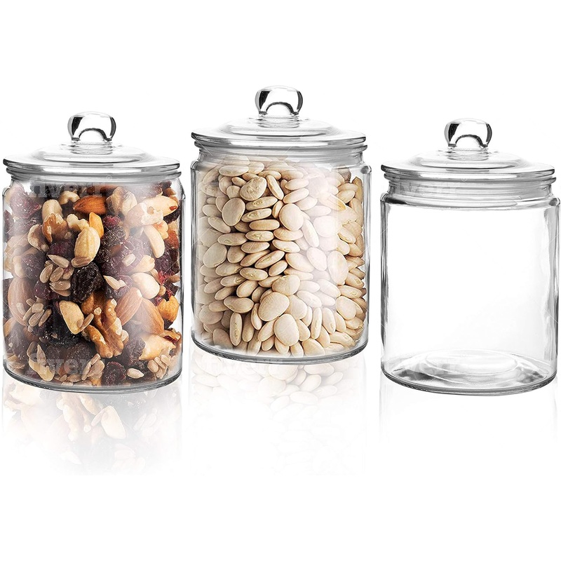 Set of 3 Glass Jar with Lid 1 Liter | Airtight Glass Storage Container for Food, Pasta, Coffee, Candy, Dog Treats, Snacks | Glass Organization Canisters for Home & Kitchen | 34 Ounces | Bigbigmart.com