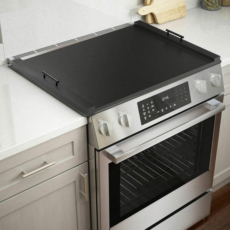 Stove Top Covers for Electric Stove – Acacia Wood Noodle Board for Gas Stovetop – Stove Top Covers for Gas Burners – Wooden Kitchen Sink Cover for Counter Space & Decorative Tray (Black) | Bigbigmart.com