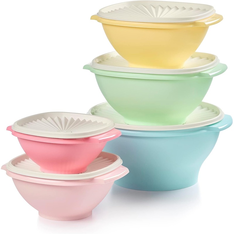 Tupperware Heritage Collection 5 Bowls + 5 Lids (10 Piece) Food Storage Container Set in Vintage Colors – Dishwasher Safe & BPA Free | Bigbigmart.com
