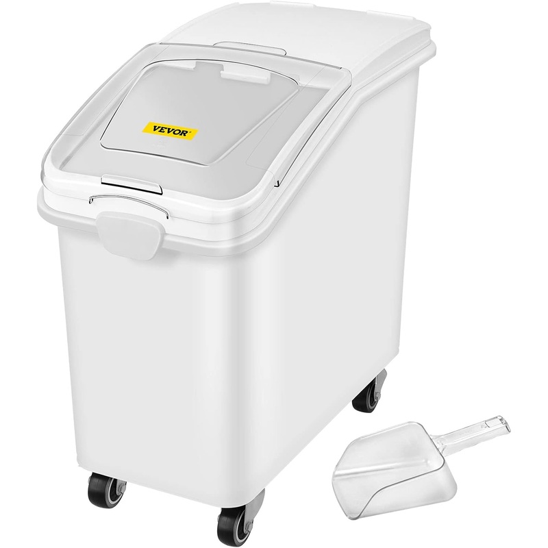 VEVOR 27 Gallon food storage containers 500 Cup Ingredient Bin with Scoop and Sliding Lid Commercial Food Container Ideal for rice storage, dog food container, flour, and sugar containers, White | Bigbigmart.com