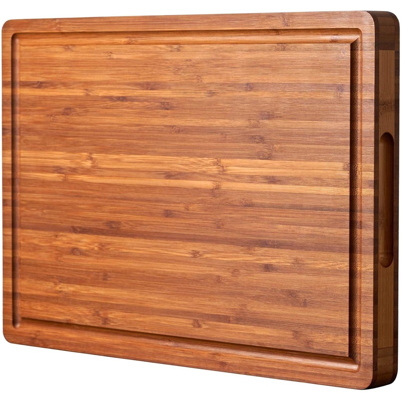 XL Cutting Board for Kitchen, 20×15 Extra Large, 1 Thick Bamboo Wood Butcher Chopping Block, Cheese Board, Durable Reversible with Juice Grooves and Handles | Bigbigmart.com