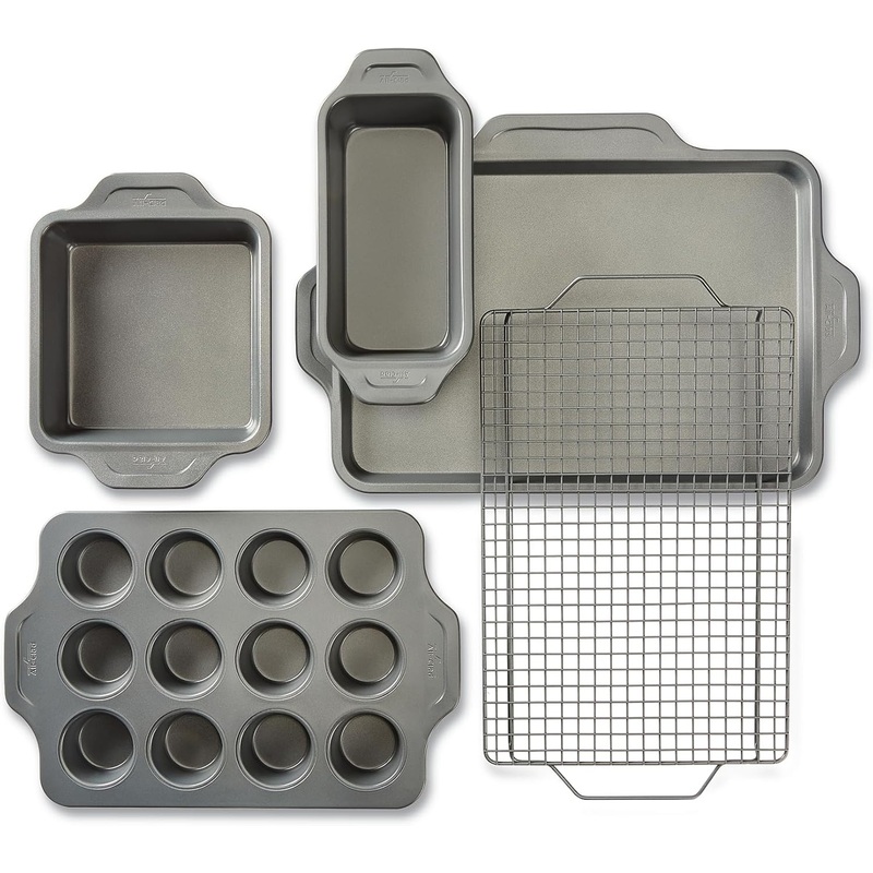 All-Clad Pro-Release Nonstick Bakeware Set 5 Piece Oven Safe 450F Half Sheet, Cookie Sheet, Muffin Pan, Cooling & Baking Rack, Round Cake Pan, Loaf Pan, Baking Pan Grey | Bigbigmart.com