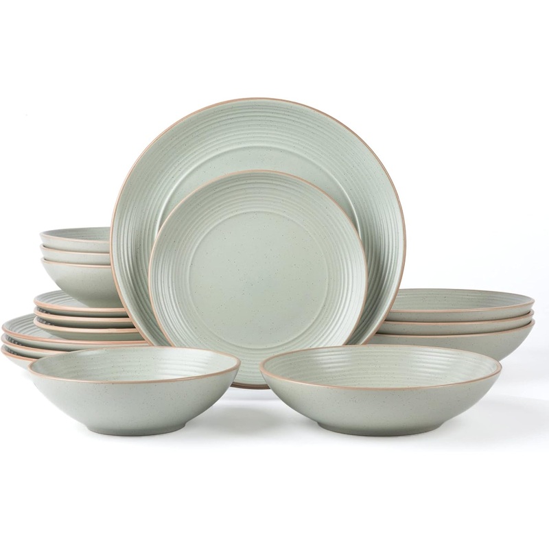ARORA RINGAR Round Stoneware 16pc Double Bowl Dinnerware Set for 4, Dinner Plates, Side Plates, Cereal Bowls, Pasta Bowls – Speckle Matte White (405878) | Bigbigmart.com