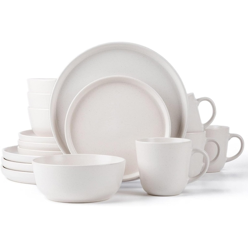 Arora SKUGGA Round Stoneware 16pc Dinnerware Set of 4, Dinner Plates, Side Plates, Cereal Bowls, Mugs – Matte White (466817) | Bigbigmart.com