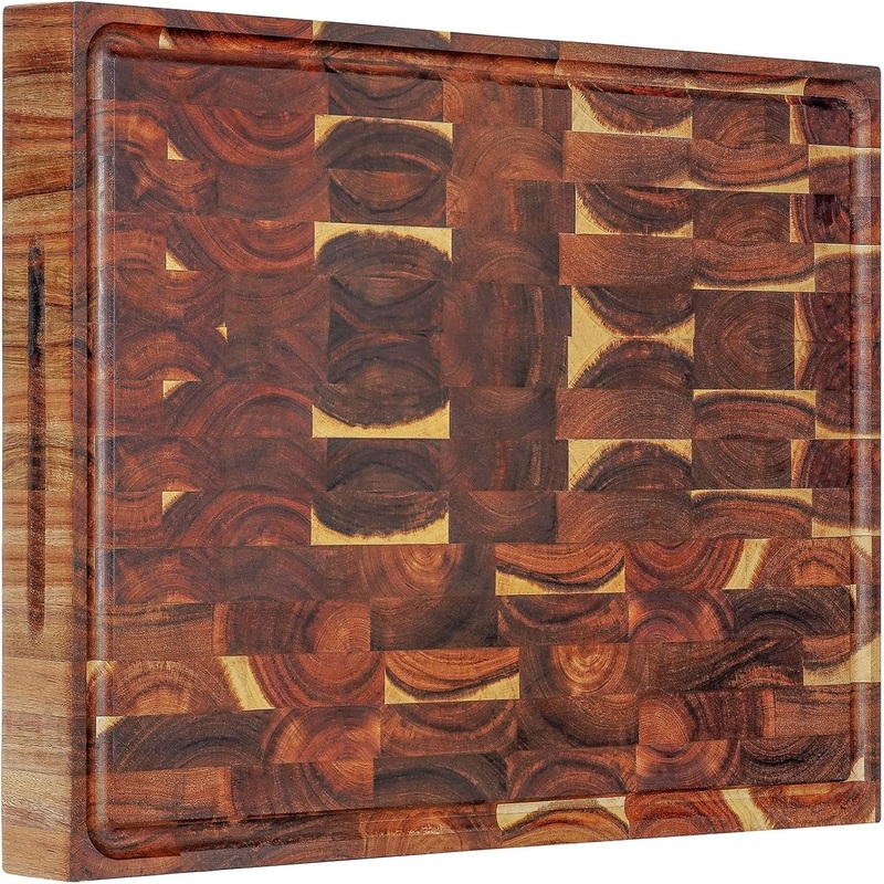 AZRHOM Extra Large Thick Acacia Wood End Grain Cutting Board 20x15x2 In, Wooden Butcher Block, Chopping Board For Kitchen with Juice Groove Handles Non-Slip Pats (Gift Box) | Bigbigmart.com