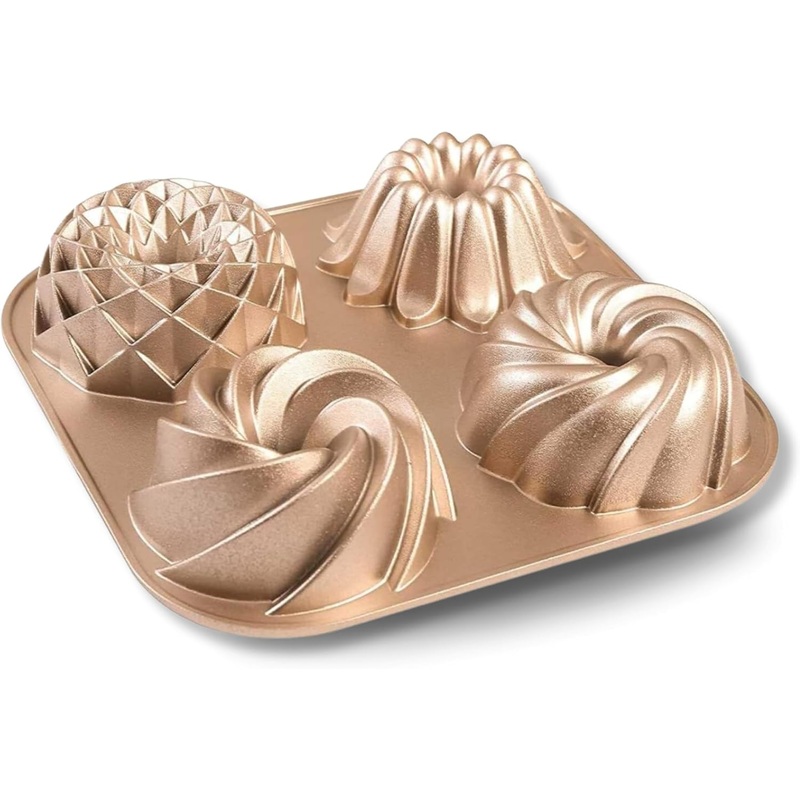 Baker’s Secret Nonstick Fluted Cake Pan, Heavy Duty Die Cast Aluminum Fluted Cake Baking Pans, 2 Layers Non-stick Coating For Easy Release – The Cast Aluminum Collection (4mini Loves) | Bigbigmart.com