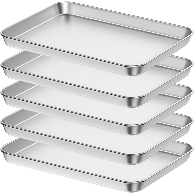 Baking Sheet Set of 5, Bastwe 18 inch Commercial Grade Stainless Steel Baking Pan, Professional Bakeware Oven Tray, Healthy & Non-toxic, Rust Free & Mirror Finish, Easy Clean & Dishwasher Safe | Bigbigmart.com