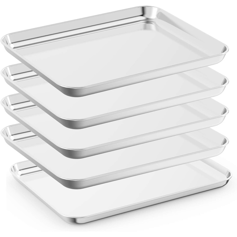 Baking Sheet Set of 5, Stainless Steel 5 Piece Cookie Sheet, Toaster Oven Baking Pan Set, Rectangle Size 16 x 12 x 1 inch, Healthy, Mirror Finish, Rust Free, Dishwasher Safe | Bigbigmart.com
