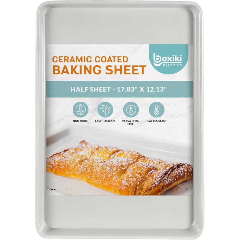 Boxiki Kitchen Non-Stick Ceramic Baking Sheet – Slick & Non-Toxic Ceramic Coating, PTFE & PFOA Free Cookie Sheet Pan – Ceramic Cookie Sheet, Perfect for Baking, Roasting, and More (Half Sheet Pan) | Bigbigmart.com