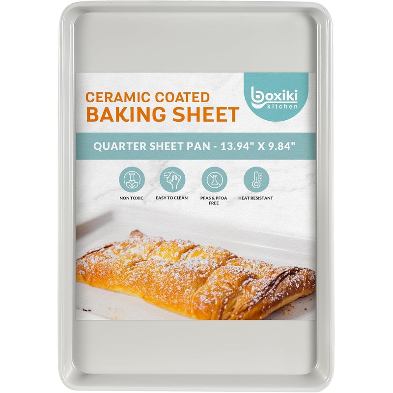 Boxiki Kitchen Non-Stick Ceramic Baking Sheet – Slick & Non-Toxic Ceramic Coating, PTFE & PFOA Free Cookie Sheet Pan – Perfect for Baking, Roasting, and More (Quarter Sheet Pan) | Bigbigmart.com