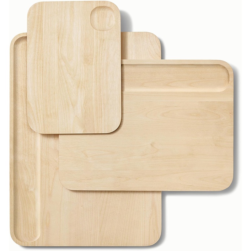 Caraway 4-Piece Double Sided Wood Cutting Board Set – Made From FSC-Certified Birch Wood – Mineral Oil & Wax Finish – 3 Sizes – Small, Medium, & Large – Storage Organizers Included | Bigbigmart.com