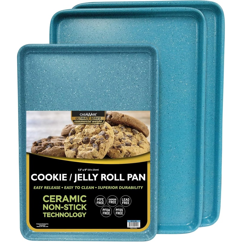casaWare 3pc Ultimate Commercial Weight Cookie Sheet Set, Two 15 x 10-Inch Pans, One 13 x 9-Inch-Inch Pan (Blue Granite) | Bigbigmart.com