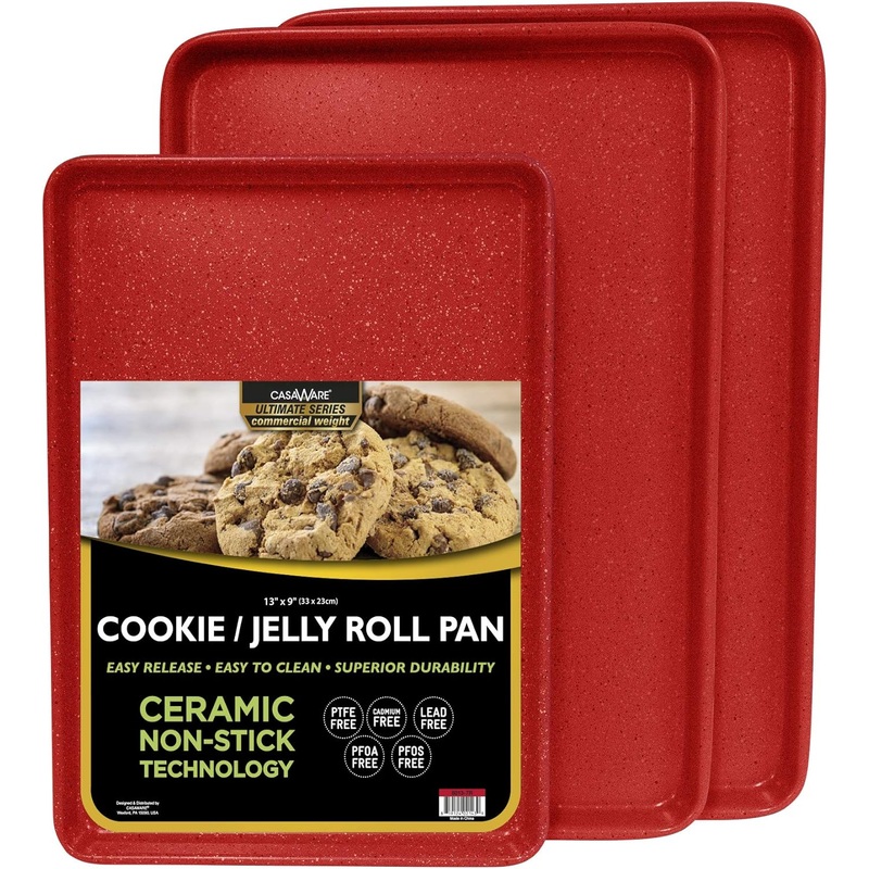 casaWare 3pc Ultimate Commercial Weight Cookie Sheet Set, Two 15 x 10-Inch Pans, One 13 x 9-Inch-Inch Pan (Red Granite) | Bigbigmart.com