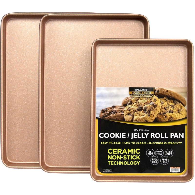 casaWare 3pc Ultimate Commercial Weight Cookie Sheet Set, Two 15 x 10-Inch Pans, One 13 x 9-Inch-Inch Pan (Rose Gold Granite) | Bigbigmart.com