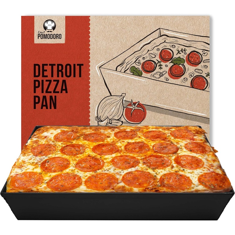 Chef Pomodoro Detroit Style Pizza Pan, 14 x 10-Inch, Hard Anodized Rectangular Aluminum Deep Dish Pizza Pan, Pre-Seasoned Bakeware Kitchenware | Bigbigmart.com