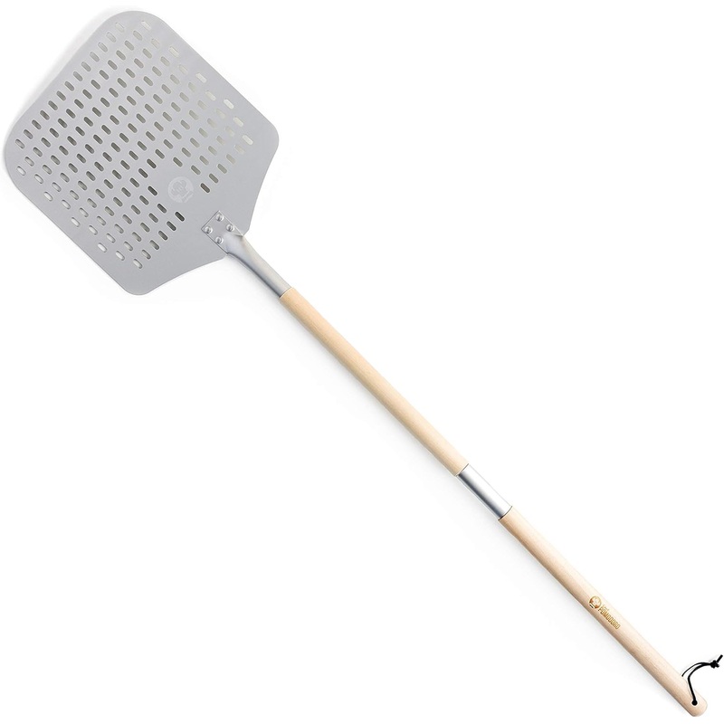 Chef Pomodoro Perforated Pizza Peel Aluminum, 12 x 14-Inch, with Detachable Wood 49-Inch Long Extendable Handle for Easy Storage, Gourmet Luxury Pizza Paddle for Baking Homemade Pizza Bread | Bigbigmart.com