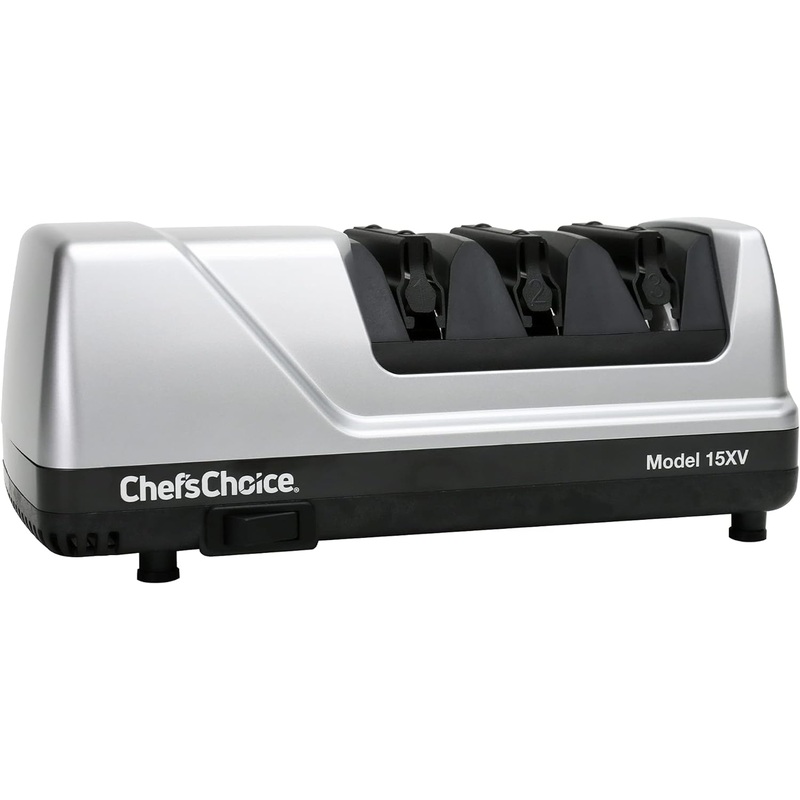 Chef’sChoice 15XV EdgeSelect Professional Electric Knife Sharpener with 100-Percent Diamond Abrasives and Precision Angle Guides for Straight Edge and Serrated Knives, 3-Stage, Gray | Bigbigmart.com