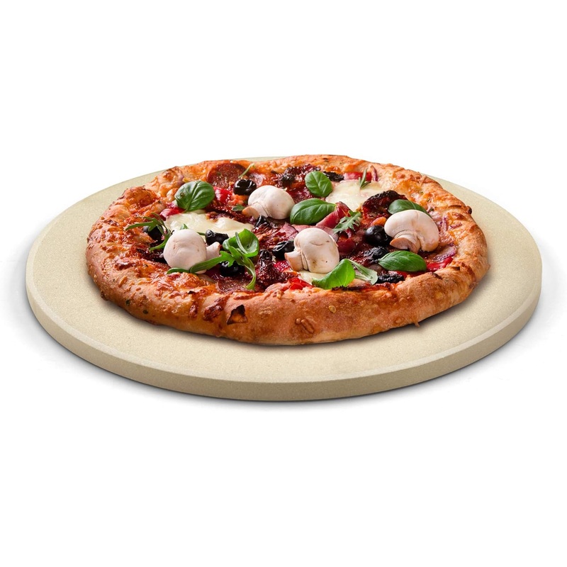Cook N Home Pizza Grilling Baking Stone with Scraper, Heavy Duty Cordierite 16-Inch Round Bread Stone for Oven and Grill, Thermal Shock Resistant Ideal for Baking Golden Crisp Crust Pizza,Cream | Bigbigmart.com