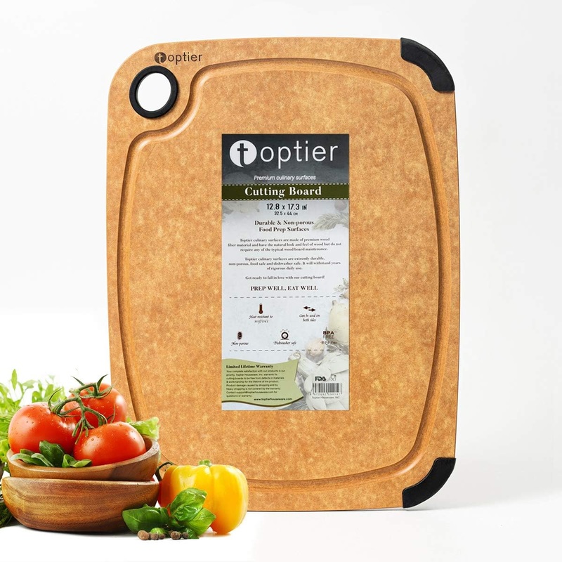 Cutting Board, Toptier Wood Fiber Cutting Board for Kitchen, Non-Slip Kitchen Wooden Chopping Board, Reversible, Eco-Friendly, Natural Wood Fiber, Large Cutting Board, 17.5 x 13-inch, Natural Slate | Bigbigmart.com