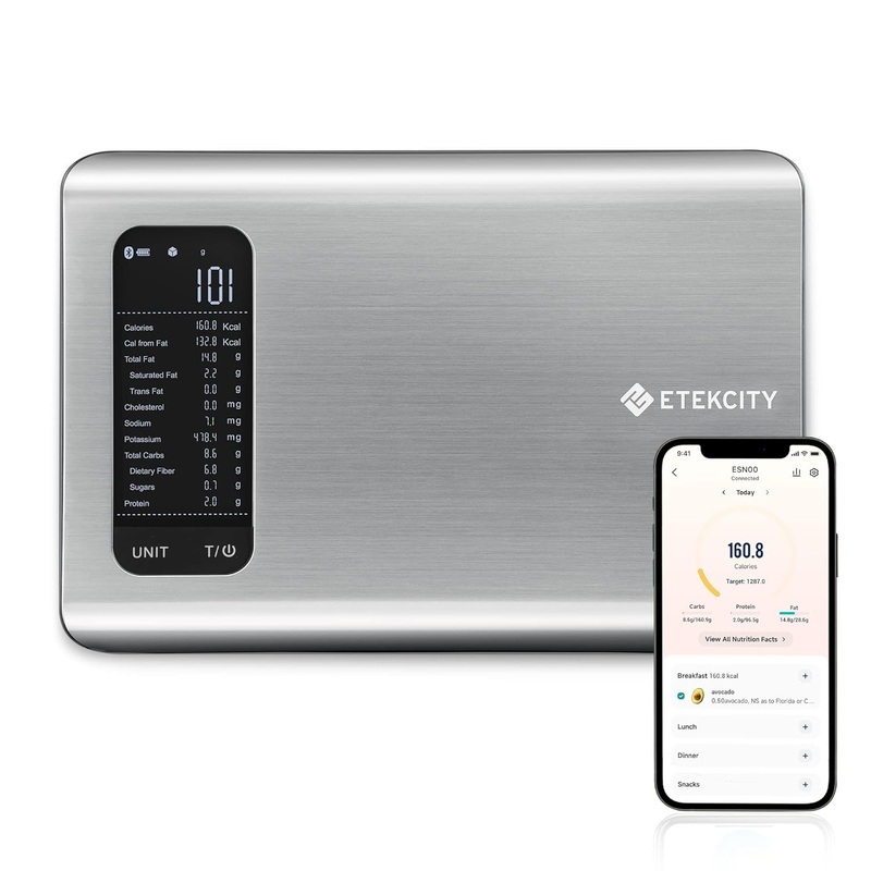 Etecktiy Smart Food Kitchen Scale with Nutritional Calculator, Free App with 19 Nutrients Tracking, Calorie, Marco, Digital weight grams and ounces for weight loss, Premium Stainless Steel, 11lb | Bigbigmart.com
