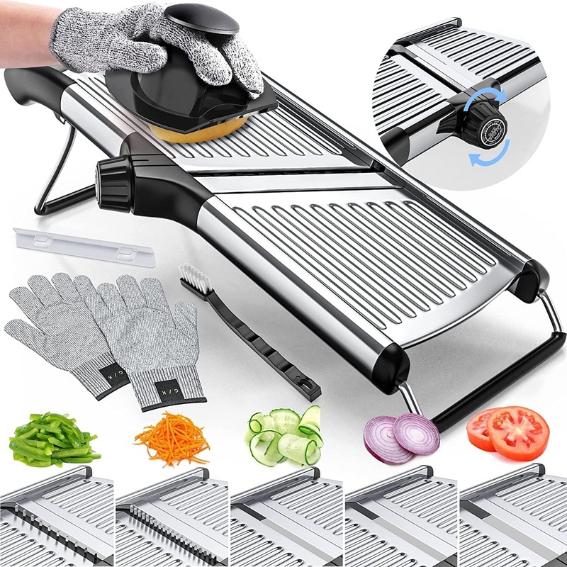 Gramercy Adjustable Mandoline Food Slicer, Mandoline Slicer for Kitchen, Mandolin, Potato Slicer, Tomato Slicer, Carrot Slicer, Onion Slicer – Stainless Steel – INCLUDING One Pair Cut-Resistant Gloves | Bigbigmart.com