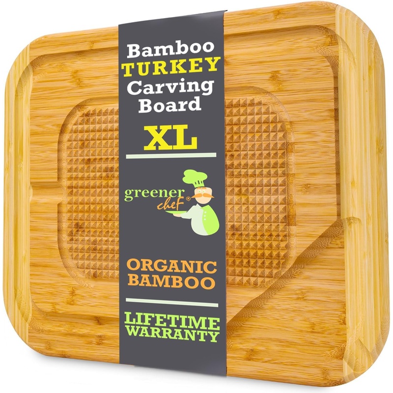 GREENER CHEF 18 Inch Extra Large Turkey Carving Board with Lifetime Replacements, XL Turkey Cutting Board and Platter, Wooden Butcher Block Wood Cutting Board, Meat Cutting Board with Pour Spout | Bigbigmart.com