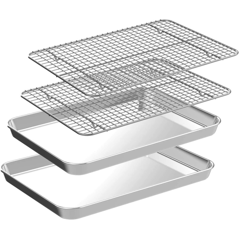Half Sheet Pans with Rack Set [2 Pans + 2 Racks], CEKEE Stainless Half Size Large Baking Sheets with Rack -18 Inch Baking Tray Set- Rust & Warp Resistant & Heavy Duty Large Cookie Sheet | Bigbigmart.com