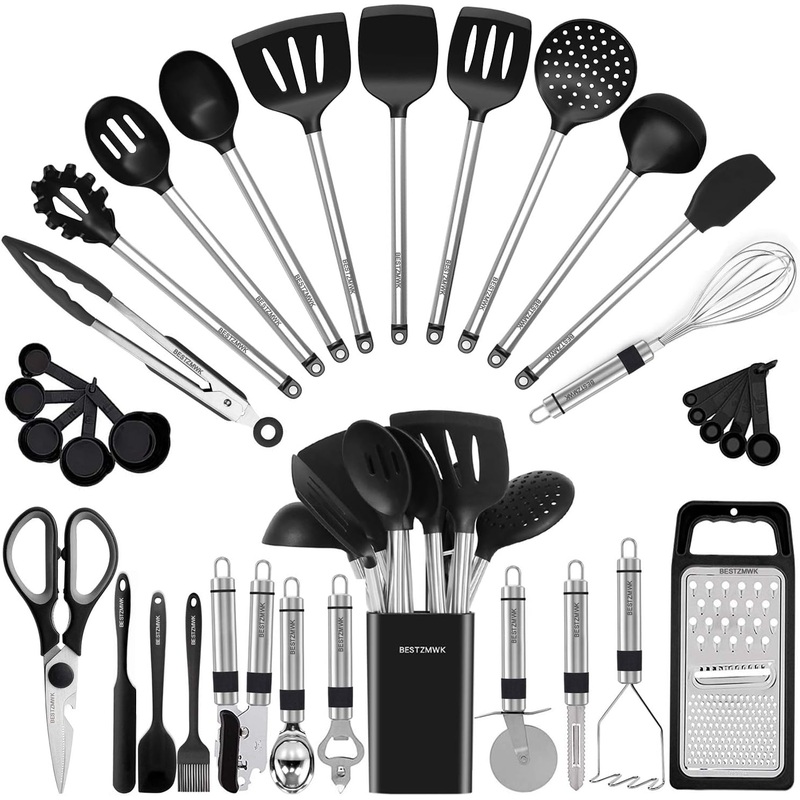 Kitchen Utensil Set-Silicone Cooking Utensils-33 Kitchen Gadgets & Spoons for Nonstick Cookware-Silicone and Stainless Steel Spatula Set-Best Kitchen Tools, Useful Pots and Pans Accessories | Bigbigmart.com