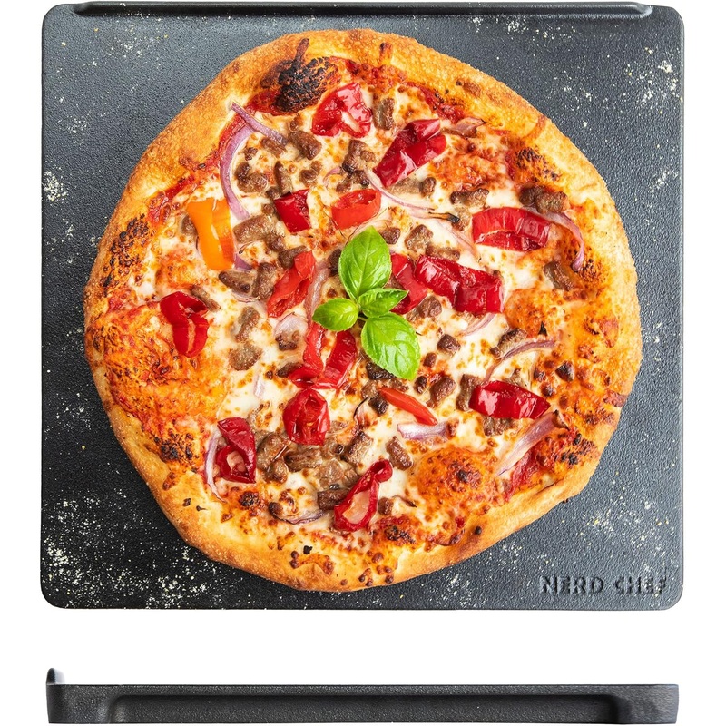 NerdChef Speed Steel – High Performance Pizza Baking Stone | Integrated Backstop & Handles | Heating Fins (13.5 x 14.5 x .90 Thick) | Bigbigmart.com